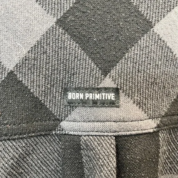Born Primitive Flannel Shirt Mens SM Blk/Gre Woodsman Stretchy Plaid Long Sleeve - Picture 4 of 4